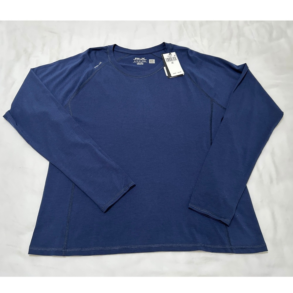 RLX Ralph Lauren Womens Athleisure Navy Blue Long Sleeve Top XL Soft Cotton New